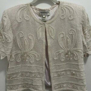 VINTAGE Nipon Boutique Cream Beaded Jacket